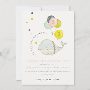 Cute Underwater Balloon Heart Whale Kids Birthday Thank You Card