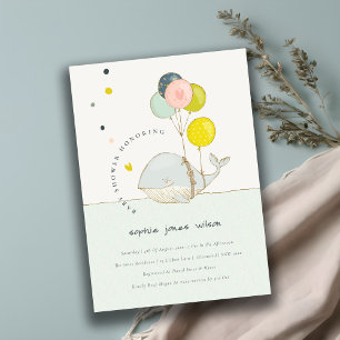 Cute Underwater Balloon Whale Baby Shower Invite