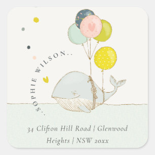 Cute Underwater Balloon Whale Heart Address Square Sticker