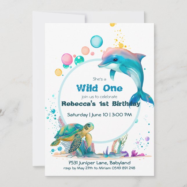 Cute underwater first birthday invitation (Front)