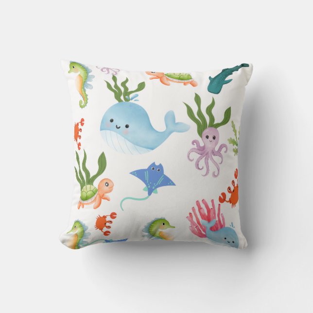 Cute Underwater Friends – Ocean Animals Pattern  Cushion (Front)