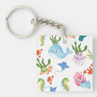 Cute Underwater Friends – Ocean Animals Pattern Key Ring