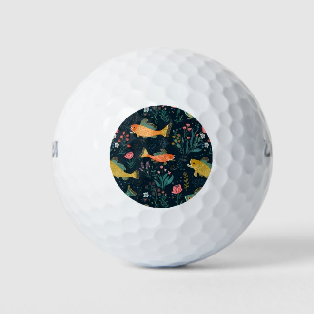 Cute Underwater Goldfish Koi Aquatic Plant Pattern Golf Balls (Front)