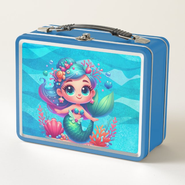 Cute underwater mermaid metal lunch box (Front)