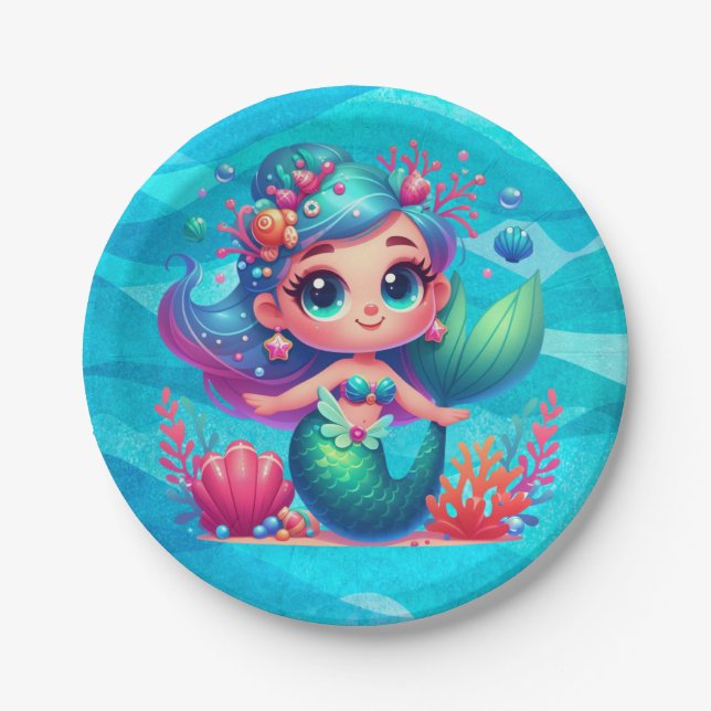 Cute underwater mermaid paper plate (Front)