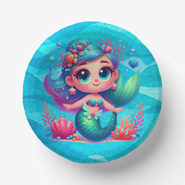 Cute underwater mermaid paper plate (Front)