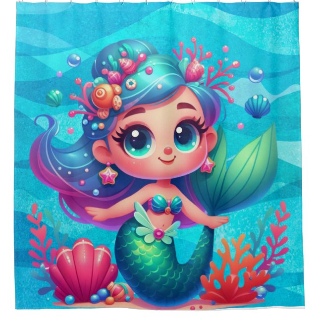 Cute underwater mermaid shower curtain (Front)