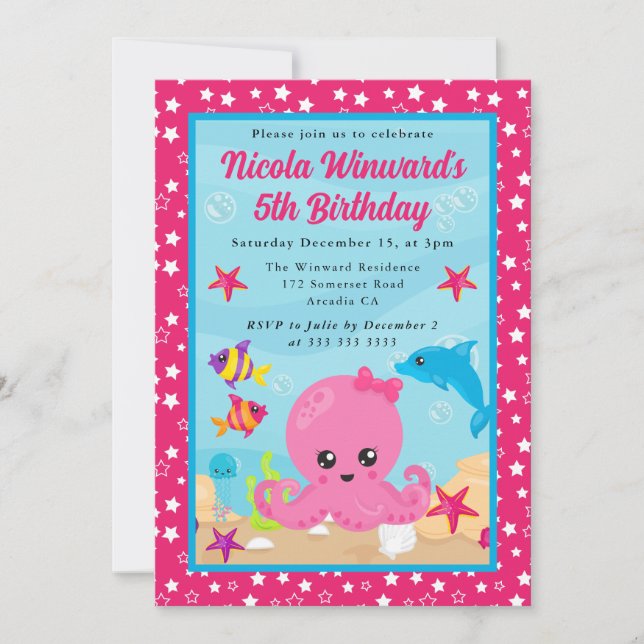 Cute Underwater Octopus Kids Birthday  Invitation (Front)