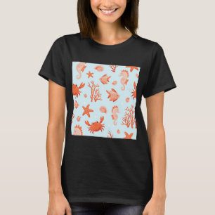 Cute Underwater Pattern with Sea Animals, Crab, St T-Shirt