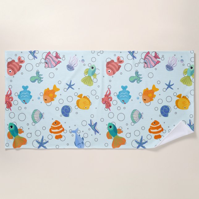 Cute Underwater Sea Life Beach Towel (Front)
