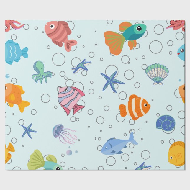 Cute Underwater Sea Life & Fish Pattern Wrapping  Paper (Seam)