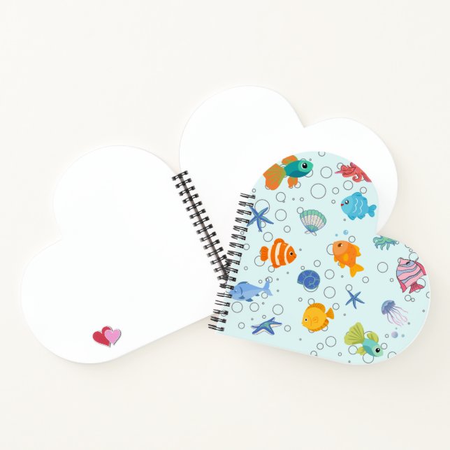 Cute Underwater Sea Life Heart-Shaped Notebook (Inside)