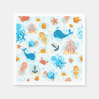 Cute underwater world. Aquatic. Ocean life Napkin