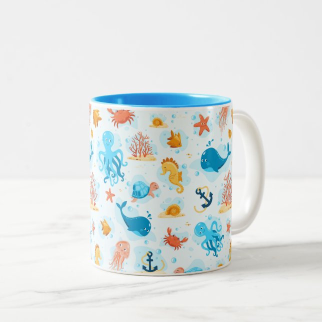Cute underwater world. Ocean life. Under the Sea Two-Tone Coffee Mug (Front Right)