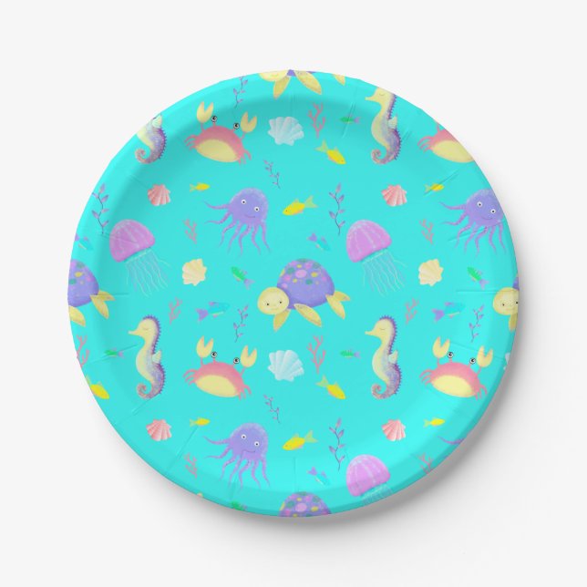 Cute Underwater World Paper Plate (Front)