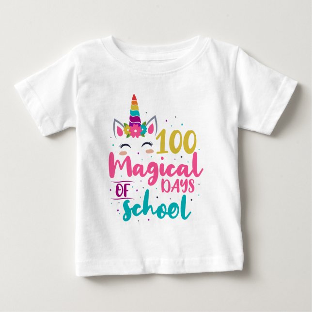 Cute Unicorn 100 Magical Days Of School Baby T-Shirt (Front)