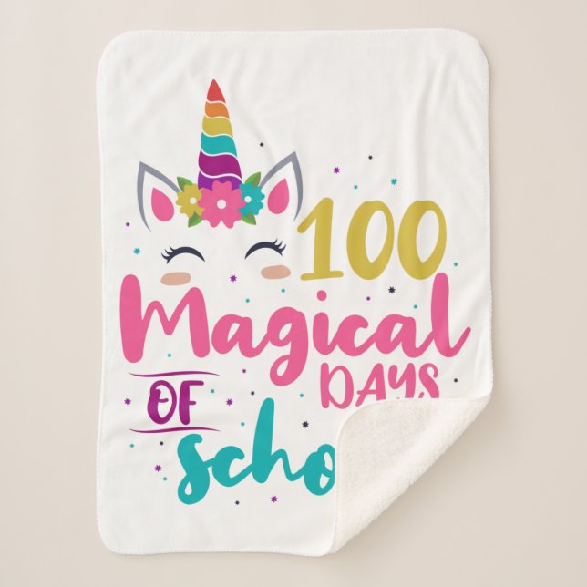 Cute Unicorn 100 Magical Days Of School Sherpa Blanket (Front)