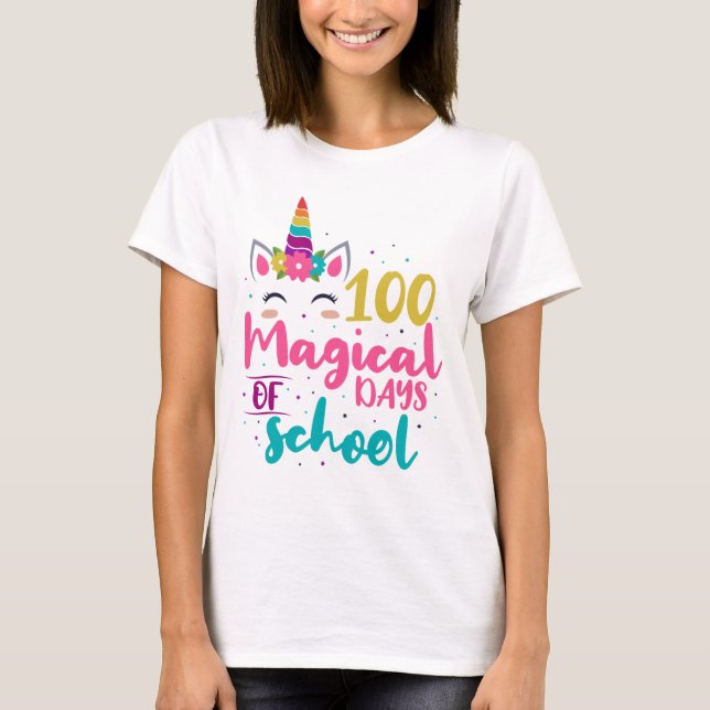 Cute Unicorn 100 Magical Days Of School T-Shirt (Front)