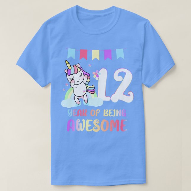 Cute Unicorn 12th Birthday 12 Year Of Being Awesom T-Shirt (Design Front)