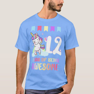 Cute Unicorn 12th Birthday 12 Year Of Being Awesom T-Shirt