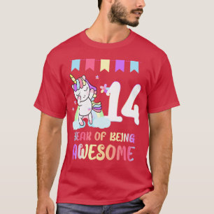 Cute Unicorn 14th Birthday 14 Year Of Being Awesom T-Shirt