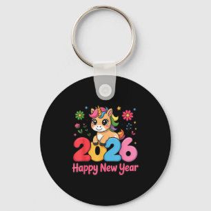 Cute Unicorn 2026 Horse Year Happy New Year Kawaii Key Ring