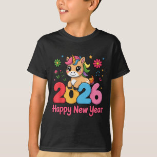 Cute Unicorn 2026 Horse Year Happy New Year Kawaii T-Shirt