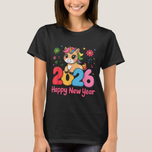 Cute Unicorn 2026 Horse Year Happy New Year Kawaii T-Shirt