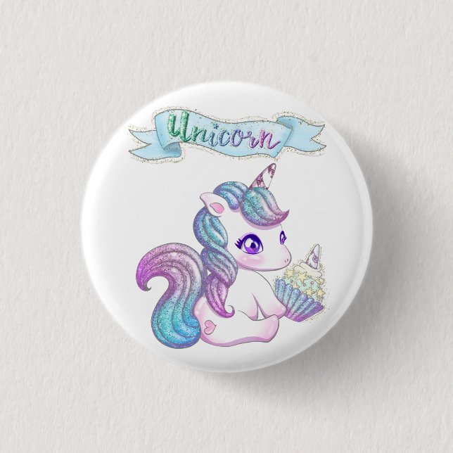 Cute unicorn 3 cm round badge (Front)