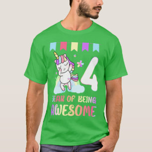 Cute Unicorn 4th Birthday 4 Year Of Being Awesome T-Shirt