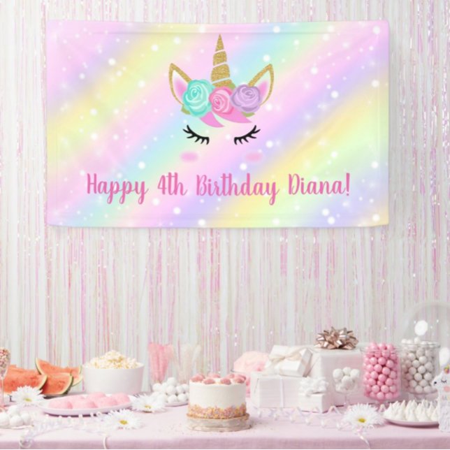 Cute unicorn 4th birthday girl banner (Creator Uploaded)