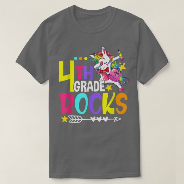 Cute Unicorn 4th Grade Rocks Funny First Day Back  T-Shirt (Design Front)