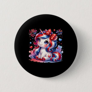 Cute Unicorn 4th Of July Girls Kids American Flag 6 Cm Round Badge