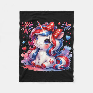 Cute Unicorn 4th Of July Girls Kids American Flag  Fleece Blanket