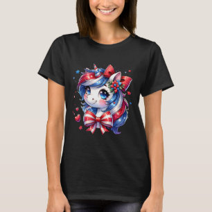 Cute Unicorn 4th Of July Girls Kids American Flag T-Shirt