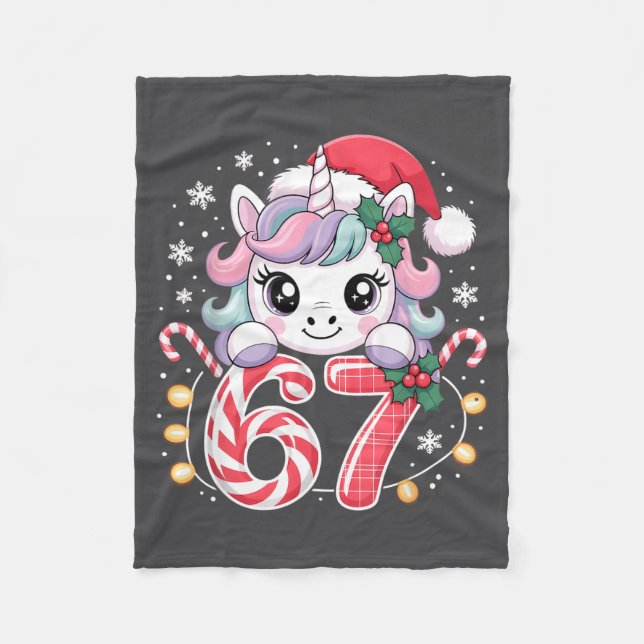 Cute Unicorn 67 Christmas Meme Six Seven Christmas Fleece Blanket (Front)