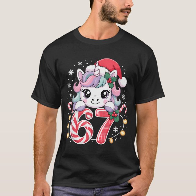 Cute Unicorn 67 Christmas Meme Six Seven Christmas T-Shirt (Front)