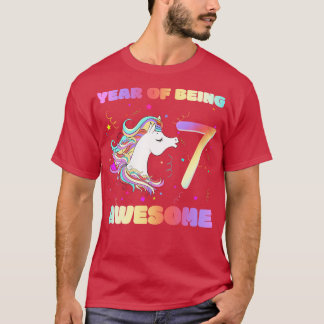 Cute Unicorn 7 Year Of Being Awesome 7th Birthday T-Shirt