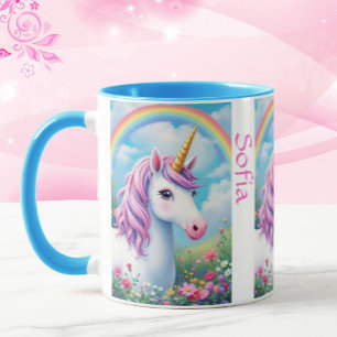 Cute Unicorn Add Girl's Name Pink Tea Party Mug