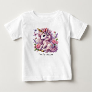 Cute unicorn add name fantasy Baby  T-Shirt
