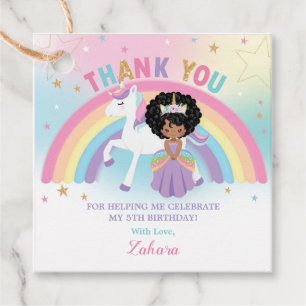 Cute Unicorn African Princess Birthday Thank You Favour Tags