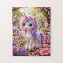 Cute Unicorn Among Flowers Jigsaw Puzzle
