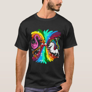 Cute Unicorn And Flamingo Bird Rainbow Glitter Mag T-Shirt