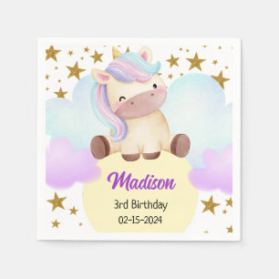 Cute Unicorn and Gold Stars Birthday Napkin
