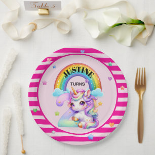 Cute Unicorn and Rainbow 2nd Birthday Paper Plate