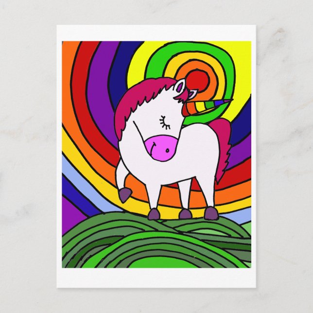 Cute Unicorn and Rainbow Art Postcard (Front)