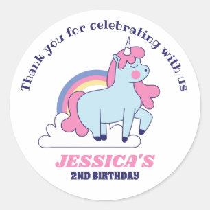 Cute Unicorn And Rainbow Kids Birthday Party Favou Classic Round Sticker