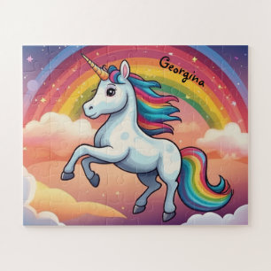 Cute Unicorn and Rainbow Personalized Jigsaw Puzzle