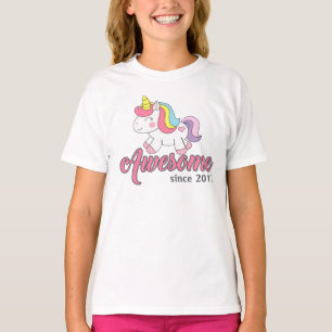 Cute Unicorn and Rainbows Birthday Girl's T-Shirt