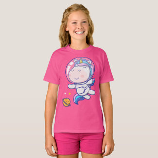 Cute unicorn astronaut floating in space T-Shirt